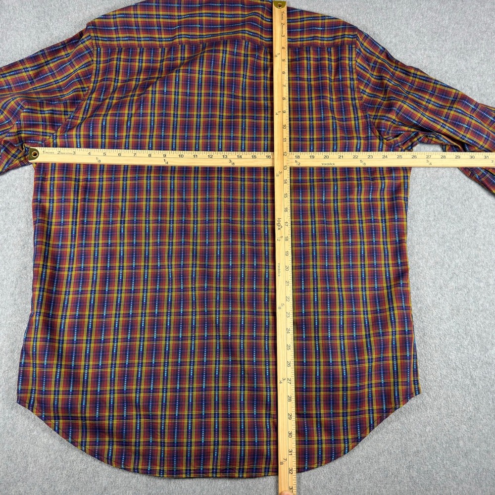 Robert Graham Flip Cuff Shirt Mens L Red Blue Plaid Cotton Long Sleeve - Picture 6 of 9